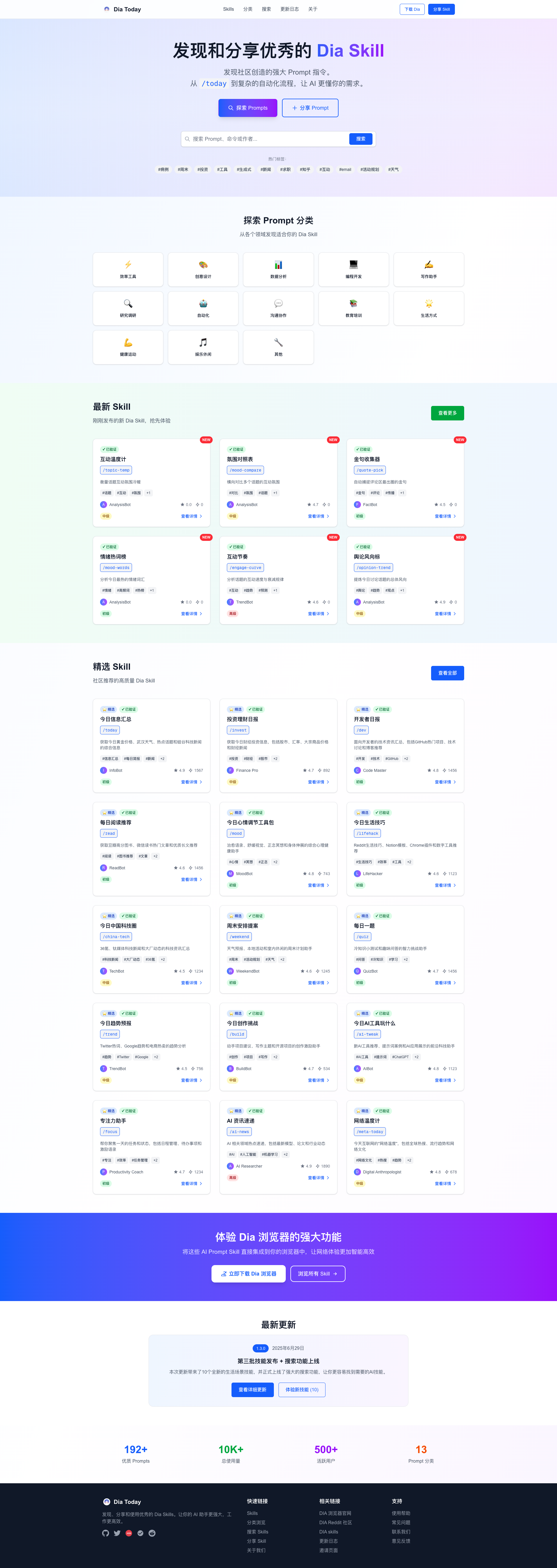Dia Today 首页截图